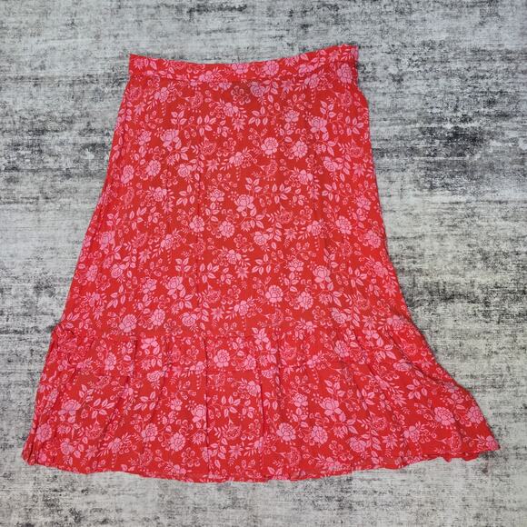Talbots Skirt Womens XL Floral Print Viscose Ruffle Hem Midi Summer Boho - Picture 2 of 8